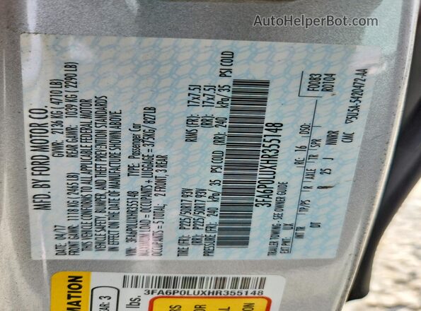 3FA6P0LUXHR355148 2017 FORD FUSION Silver Vista del compartimento del motor