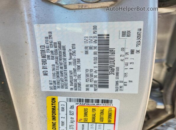 3FA6P0LUXJR116091 2018 FORD FUSION Silver Widok komory silnika