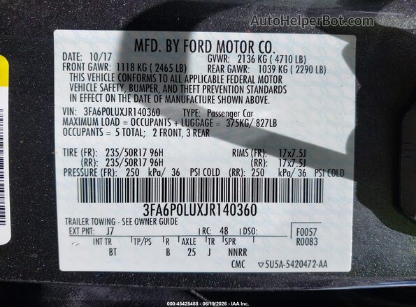 3FA6P0LUXJR140360 2018 FORD FUSION HYBRID Gray ძრავის განყოფილების ხედი