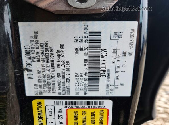 3FA6P0LUXJR192099 2018 FORD FUSION Black Widok komory silnika