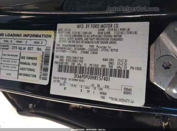 3FA6P0PU0HR157401 2017 FORD FUSION ENERGI Black Вид підкапотного простору