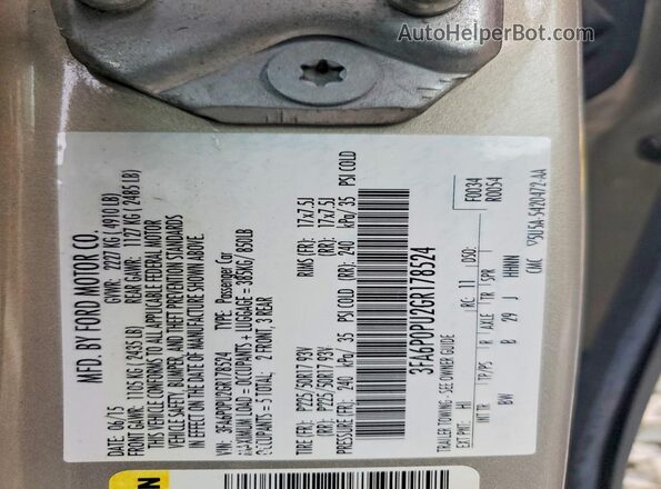 3FA6P0PU2GR178524 2016 FORD FUSION Tan 