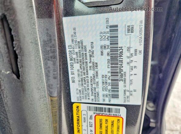 3FA6P0PU4JR190634 2018 FORD FUSION Gray Vista del compartimento del motor
