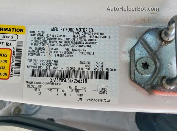 3FA6P0SU5JR256518 2018 FORD FUSION Белый Вид наклейки с VIN-кодом