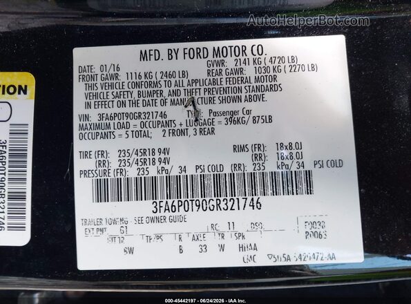 3FA6P0T90GR321746 2016 FORD FUSION Black Շարժիչի բաժամունքի տեսք