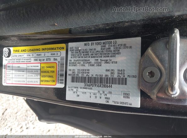 3FA6P0T95GR280644 2016 FORD FUSION Черный Вид подкапотного пространства
