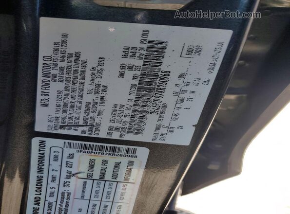 3FA6P0T97KR260968 2019 FORD FUSION Charcoal VIN կոդի պիտակի տեսք