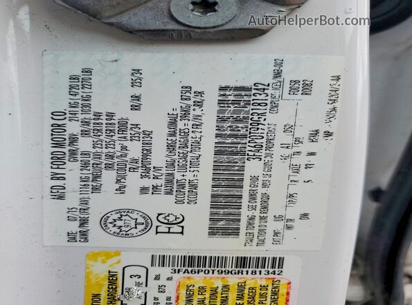 3FA6P0T99GR181342 2016 FORD FUSION White Вид підкапотного простору