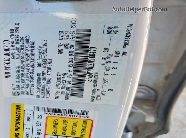 3FA6P0UU2JR100420 2018 FORD FUSION White Շարժիչի բաժամունքի տեսք