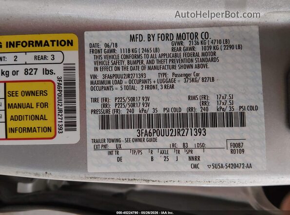 3FA6P0UU2JR271393 2018 FORD FUSION HYBRID Silver Շարժիչի բաժամունքի տեսք