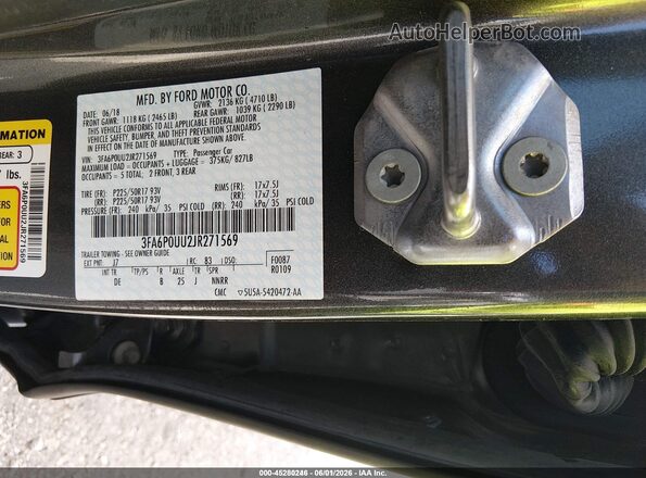 3FA6P0UU2JR271569 2018 FORD FUSION HYBRID Gray 