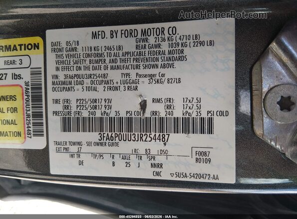 3FA6P0UU3JR254487 2018 FORD FUSION HYBRID Silver Вид підкапотного простору