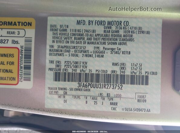 3FA6P0UU3JR273752 2018 FORD FUSION HYBRID Gold Engine compartment view