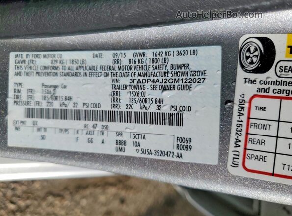 3FADP4AJ2GM122027 2016 FORD FIESTA Silver Widok komory silnika
