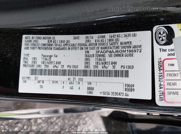 3FADP4AJ6GM196972 2016 FORD FIESTA Black Շարժիչի բաժամունքի տեսք