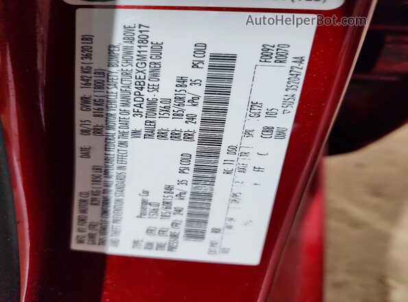 3FADP4BEXGM118017 2016 FORD FIESTA Red 