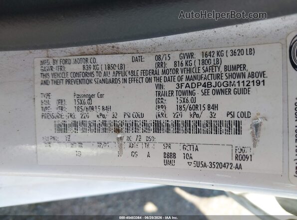 3FADP4BJ0GM112191 2016 FORD FIESTA White Vista del compartimento del motor