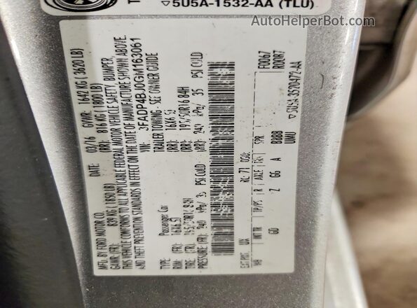 3FADP4BJ0GM163061 2016 FORD FIESTA Silver 