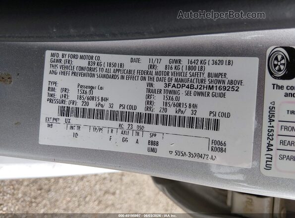 3FADP4BJ2HM169252 2017 FORD FIESTA Silver Widok komory silnika
