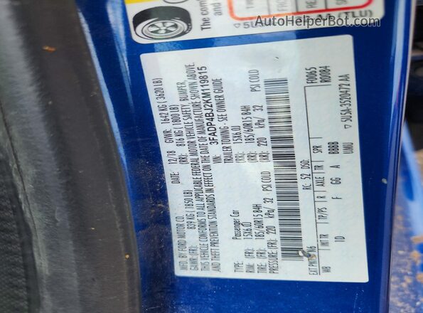 3FADP4BJ2KM119815 2019 FORD FIESTA Blue Widok komory silnika