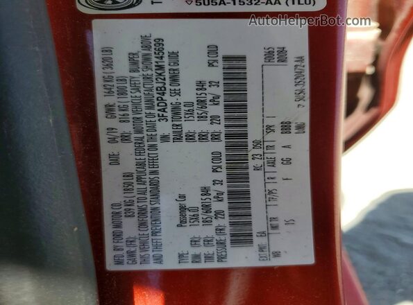 3FADP4BJ2KM145699 2019 FORD FIESTA Red Вид наклейки з VIN-кодом