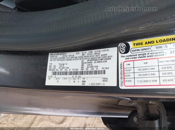 3FADP4BJ3JM126089 2018 FORD FIESTA Серый Вид подкапотного пространства