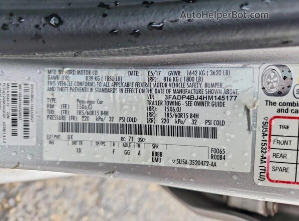3FADP4BJ4HM145177 2017 FORD FIESTA Серебряный Вид подкапотного пространства