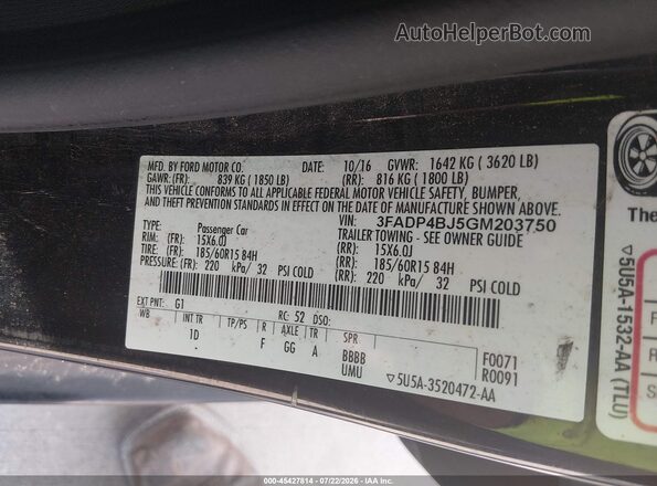 3FADP4BJ5GM203750 2016 FORD FIESTA Black Engine compartment view