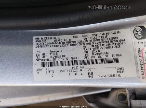 3FADP4BJ5HM110373 2017 FORD FIESTA Silver Շարժիչի բաժամունքի տեսք