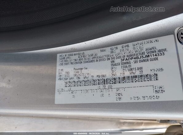 3FADP4BJ5JM114333 2018 FORD FIESTA Silver Вид підкапотного простору