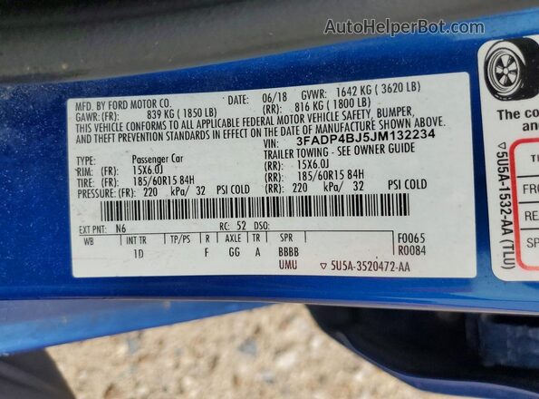3FADP4BJ5JM132234 2018 FORD FIESTA Blue Շարժիչի բաժամունքի տեսք
