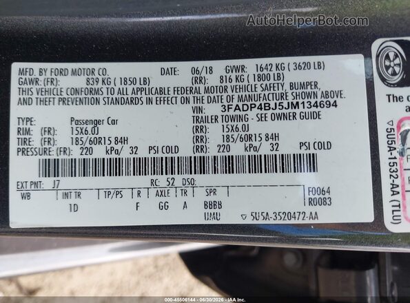 3FADP4BJ5JM134694 2018 FORD FIESTA Gray Vista del compartimento del motor