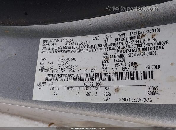 3FADP4BJ6JM101686 2018 FORD FIESTA Silver Widok komory silnika