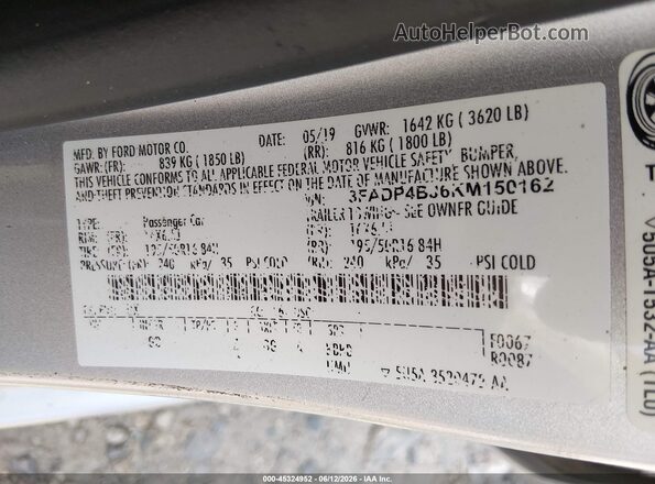 3FADP4BJ6KM150162 2019 FORD FIESTA Silver Engine compartment view