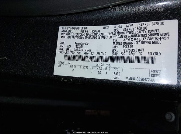3FADP4BJ7GM164451 2016 FORD FIESTA Серый Вид подкапотного пространства