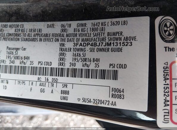 3FADP4BJ7JM131523 2018 FORD FIESTA Black Engine compartment view
