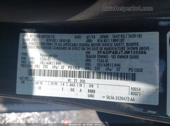 3FADP4BJ7JM135586 2018 FORD FIESTA Gray ძრავის განყოფილების ხედი
