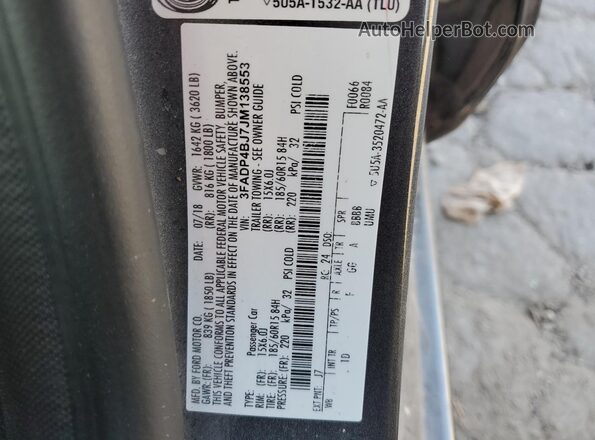 3FADP4BJ7JM138553 2018 FORD FIESTA Gray 