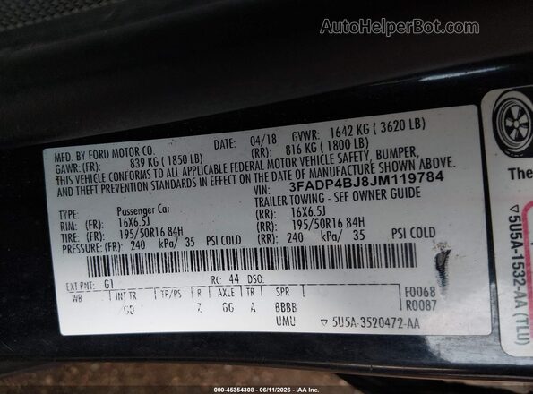 3FADP4BJ8JM119784 2018 FORD FIESTA Черный Вид подкапотного пространства