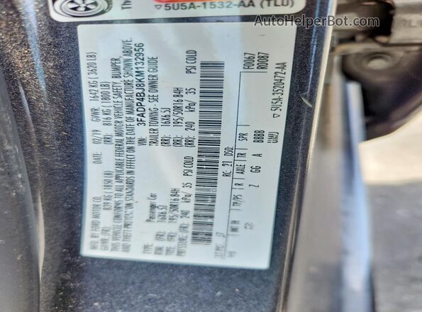 3FADP4BJ8KM132956 2019 FORD FIESTA Gray 