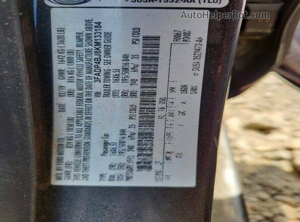 3FADP4BJ8KM133184 2019 FORD FIESTA Серый Вид подкапотного пространства