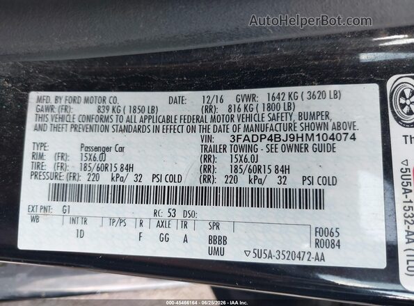 3FADP4BJ9HM104074 2017 FORD FIESTA Black Vista del compartimento del motor