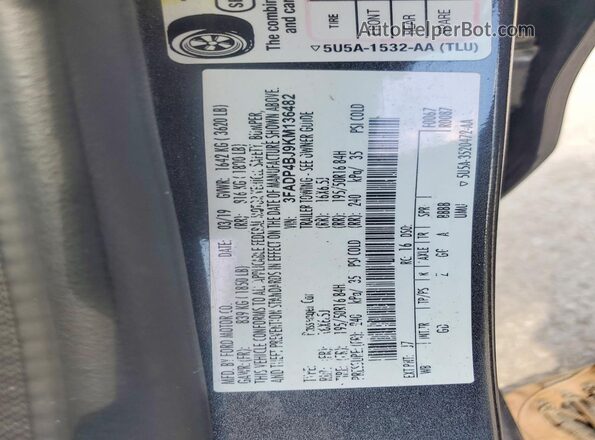 3FADP4BJ9KM136482 2019 FORD FIESTA Gray Вид підкапотного простору