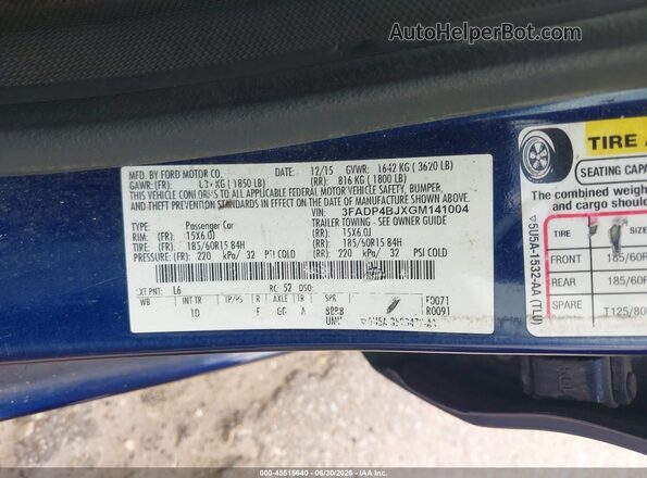 3FADP4BJXGM141004 2016 FORD FIESTA Blue Շարժիչի բաժամունքի տեսք