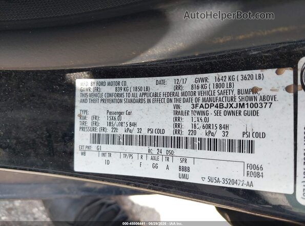 3FADP4BJXJM100377 2018 FORD FIESTA Black Engine compartment view