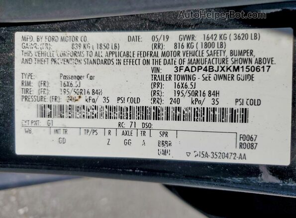 3FADP4BJXKM150617 2019 FORD FIESTA Black Widok komory silnika