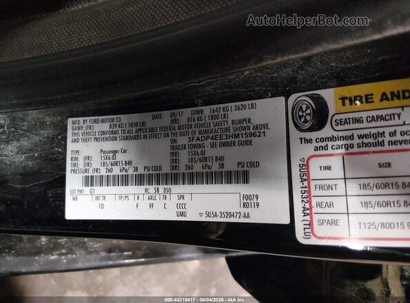 3FADP4EE3HM159621 2017 FORD FIESTA Черный Вид подкапотного пространства