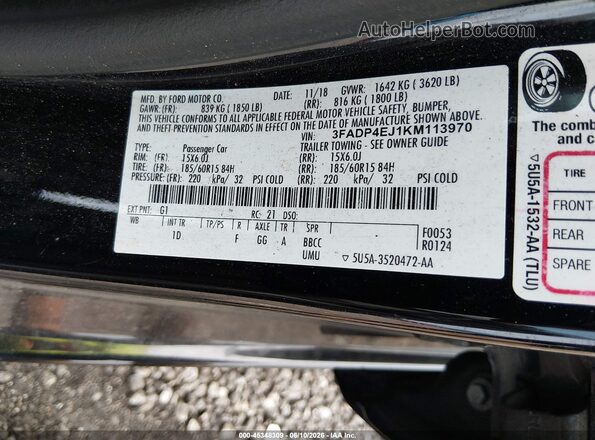 3FADP4EJ1KM113970 2019 FORD FIESTA Black Vista del compartimento del motor