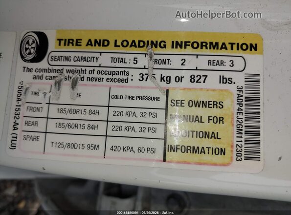 3FADP4EJ2GM112303 2016 FORD FIESTA White 