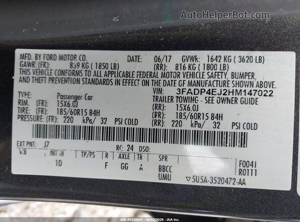 3FADP4EJ2HM147022 2017 FORD FIESTA Gray Вид підкапотного простору